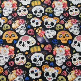 Algodón Calaveras Mexicanas Colores Fondo Negro