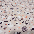 Cotton Halloween Spooky Ghosts fabric Cotton Halloween Spooky Ghosts fabric - Halloween-themed cotton poplin fabric featuring ghosts, bats, stars, and spiderwebs on a light background. The fabric is 150 cm wide and is made of 100% cotton.