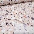 Cotton Halloween Spooky Ghosts fabric Cotton Halloween Spooky Ghosts fabric - Halloween-themed cotton poplin fabric featuring ghosts, bats, stars, and spiderwebs on a light background. The fabric is 150 cm wide and is made of 100% cotton.