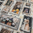 Cotton Halloween Boo Squares fabric - Cotton fabric ideal for Halloween, with drawings of cartoons typical of Halloween in squares. The fabric is 140cm wide and its composition 100% cotton.