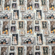 Cotton Halloween Boo Squares fabric - Cotton fabric ideal for Halloween, with drawings of cartoons typical of Halloween in squares. The fabric is 140cm wide and its composition 100% cotton.