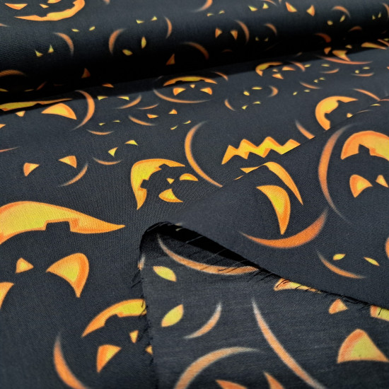Tela popelin algodon negro con estampado calabazas Halloween