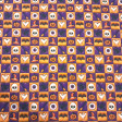 Tela Algodón Halloween Cuadros Hollow Tela popelín algodón cuadros morados y naranjas con iconos de Halloween fantasmas y calaveras