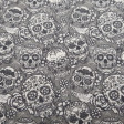 Cotton Skulls Whiteblack Tiny fabric - Cotton fabric digital printing with small drawings of Mexican skulls with black and white floral decorations on a gray background. The fabric is 140cm wide and its composition is 100% cotton