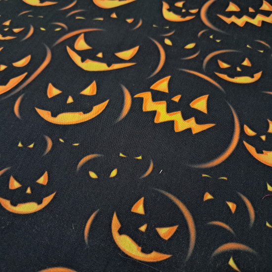 Tela popelin algodon negro con estampado calabazas Halloween