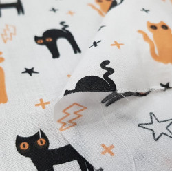 Polycotton Halloween Gatos Blanco
