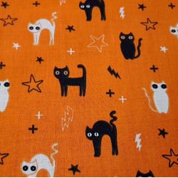 Polycotton Halloween Gatos Naranja