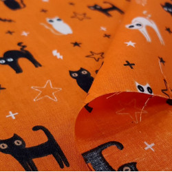 Polycotton Halloween Gatos Naranja
