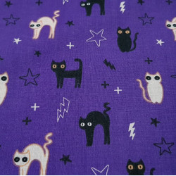 Polycotton Halloween Gatos Violeta