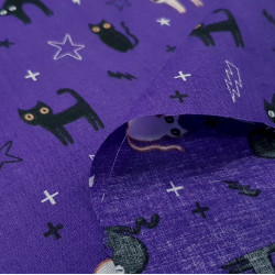 Polycotton Halloween Gatos Violeta