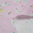 Cotton Bears Kittens and Bunnies fabric - Children cotton poplin fabric with drawings of bears, kittens, bunnies, airplanes, horses ... on a marbled pink background. The fabric is 150cm wide and its composition 100% cotton.