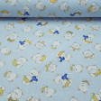 Cotton Bears Hearts Blue fabric - Children's cotton fabric with drawings of bears with colored diapers and blue hearts, on a light blue background. Ideal for making sheets and other children's accessories. The fabric is 150cm wide and its com