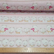 Cotton Bears Hearts Pink fabric - Children's cotton fabric with drawings of bears with colored diapers and pink hearts, on a light pink background interspersing borders.