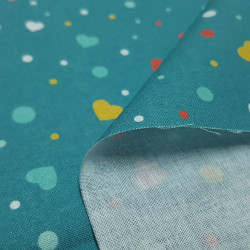 Cotton Hearts and Polka Dots Petrol Blue
