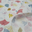 Cotton Coral Stingray fabric - Organic cotton poplin fabric with pictures of puffer fish, manta rays, corals, seashells... on a white background. The fabric is 150cm wide and its composition is 100% cotton
