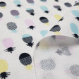 Cotton Tropical Pineapples fabric - Beautiful cotton fabric with drawings of pineapples in various colors with black pints on a light background. This fabric combines with everything you propose! The fabric is 150cm wide and its composition 100% cotton