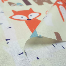 Algodón Animales Setas Bosque Algodón Animales Setas Bosque