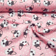 Tela Algodón Caritas Bulldog Rosa - Tela de algodón satinado estampación digital con dibujos de caritas de perros bulldog sobre un fondo rosa con topos claritos. La tela mide 140cm de ancho y su composición 100% algodón.