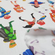 Cotton Superheroes fabric - Satin cotton fabric with drawings of superheroes and superheroines on a white background. The fabric is 140cm wide and its composition is 100% cotton.