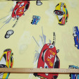 Cotton Cars Racing fabric - Decorative cotton fabric with drawings of large racing cars on a light yellow background. The fabric is 160cm wide and its composition is 100% cotton.