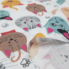 Tela De Algodón Infantil Por Metros - Diseño Gato Gris Oscuro Con Huellas Gris Claro - 100% Algodón - Ancho 150cm
