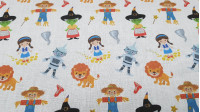 Tela Algodón Cuentos Mago de Oz - Tela de algodón empesa estampación digital con dibujos de los personajes del cuento del Mago de Oz. La tela mide 140cm de ancho y su composición 100% algodón.