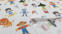 Tela Algodón Cuentos Mago de Oz - Tela de algodón empesa estampación digital con dibujos de los personajes del cuento del Mago de Oz. La tela mide 140cm de ancho y su composición 100% algodón.