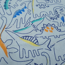 Algodón Dinosaurios Trazos Azul