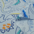 Cotton Strokes Dinosaurs Blue fabric - Cotton fabric with dinosaur drawings in blue strokes on a light blue background. The fabric is 140cm wide and its composition is 100% cotton.