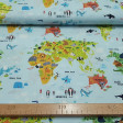 Cotton World Map Animals fabric - Digital print children's cotton fabric with world map drawings with funny animals spread across the map. The fabric is 140cm wide and its composition is 100% cotton.