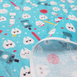 Tela Algodón Dientes Sonrientes - Tela de algodón impresión digital con dibujos muy divertidos de dientes, cepillos, enjuages bucales… sobre un fondo azul turquesa. La tela mide 140cm de ancho y su composición 100% algodón.