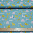 Cotton Animals Desert fabric - Children's cotton fabric with drawings of animals such as lions, elephants, camels, crocodiles... on a light background. Ideal for children's creations such as baby lullabies. The fabric is 150cm wide an
