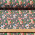 Tela Algodón Frida Pata Gallo - Tela de algodón empesa en impresión digital con dibujos de Frida y calaveras floreadas sobre un fondo de trama pata de gallo. La tela mide 140cm de ancho y su composición 100% algodón.