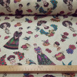Cotton Frida Hearts Flowers fabric - Cotton fabric with Frida drawings on a light background with hearts, flowers, birds ... The fabric is 150cm wide and its composition is 100% cotton.