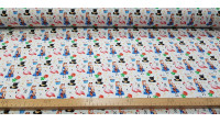 Tela Algodón Cuento Alicia Objetos - Tela de algodón infantil con personajes y objetos que nos recuerdan al cuento de Alicia en el país de las Maravillas. La tela mide 150cm de ancho y su composición 100% algodón.