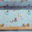 Cotton Childrens Tales Blue fabric - Poplin-type cotton fabric with drawings of classic children's stories such as Little Red Riding Hood, Rapuntzel, Snow White... on a light blue background. Nationally manufactured fabric. The fabric is 150cm wide