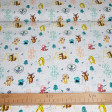 Cotton Animals Playing Playtime fabric - Organic cotton poplin fabric (GOTS) with drawings of animals playing in the schoolyard, rope games, hopscotch, swings ... The fabric is 150cm wide and its composition is 100% cotton.
