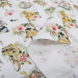 Cotton Animals Floral fabric - Poplin cotton fabric with very sweet drawings of animals decorated with flowers on a white background. The fabric is 150cm wide and its composition is 100% cotton.