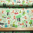 Cotton Little Wolf Riding Hood fabric - Poplin cotton fabric with children's drawings recreating the tale of Little Red Riding Hood in the forest. The fabric is 150cm wide and its composition is 100% cotton.