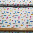 Cotton Jellyfish Colorful Fish fabric - Organic cotton poplin fabric with drawings of jellyfish, fish, seahorses and starfish on a white background. The fabric is 150cm wide and its composition is 100% cotton.