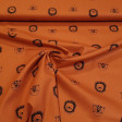 Cotton Animals Heads fabric - Organic cotton poplin fabric with drawings of animal heads on a rust-colored background. The fabric is 150cm wide and its composition is 100% cotton.