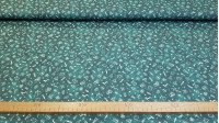 Cotton Medicine DNA fabric - Cotton fabric with medicine-themed drawings, with utensils and objects such as syringes, thermometers, plasters, stretchers, ambulances... on a petrol blue marbled effect background. The fabric is 150cm wide and its