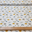 Cotton Rainbow Smiley Suns fabric - Cotton poplin fabric with drawings of rainbows, smiling suns, clouds, stars... on a white background. The fabric is 150cm wide and its composition is 100% cotton.