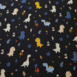 Cotton Cool Dinosaurs fabric - Brushed cotton poplin fabric, with drawings of cool dinosaurs in various colors on a background with vegetation and open dinosaur eggs. This fabric has two background colors and has a softened touch due to the treatment