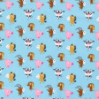 Cotton Animals Googly Eyes fabric - Fun cotton poplin fabric with drawings of farm animals with googly eyes on a blue background. The fabric is 140cm wide and its composition is 100% cotton.