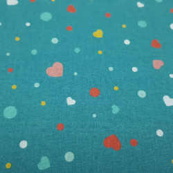 Cotton Hearts and Polka Dots Petrol Blue