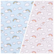 Cotton White Clouds Rainbow fabric - Cotton poplin fabric with drawings of white clouds and rainbows on a background to choose from. The fabric is 140cm wide and its composition is 100% cotton.