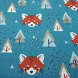 Cotton Foxes and Trees fabric - Children's cotton fabric with drawings of fox faces and trees in Nordic style on an petrol blue background. The fabric is 150cm wide and its composition is 100% cotton.