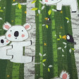Cotton Cretonne Koalas and Birds Green fabric - Crettone cotton fabric, with more weight than cotton poplin, with drawings of koalas and birds in the trees on a predominantly green background. The fabric is 160cm wide and its composition is 100% cotton.