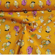Cotton Flintstones Circles fabric - Cotton fabric with drawings of the Flintstones characters, where Pablo, Pedro, Vilma, Betty, Pebbles, Bam-Bam and Dino appear on an orange background. The fabric is 110cm wide and its composition is 100% cotton.